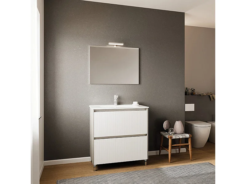 Meuble De Salle De Bains Au Sol 80Cm Avec Front Cannele | Corfu'