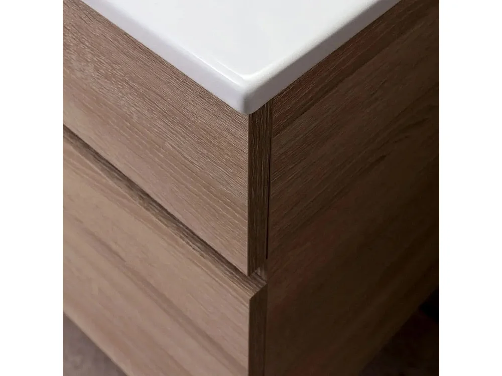 Meuble De Salle De Bains De 60 Cm Avec Tiroir, Miroir Et Lavabo En Chêne | Sole