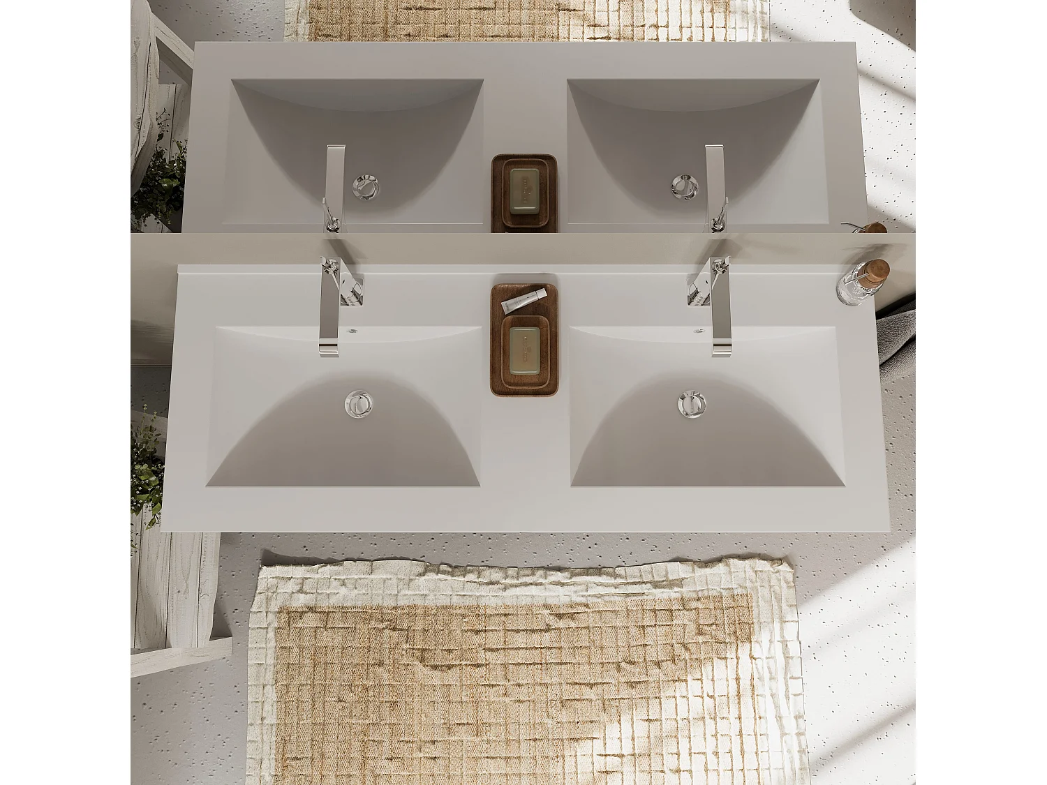 Meuble De Salle De Bain Bicolore 120Cm, 4 Tiroirs Et Double Lavabo | Magnolia