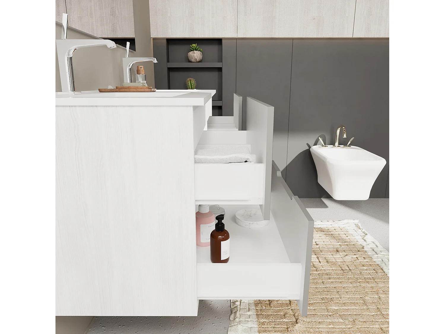 Meuble De Salle De Bain Bicolore 120Cm, 4 Tiroirs Et Double Lavabo | Magnolia