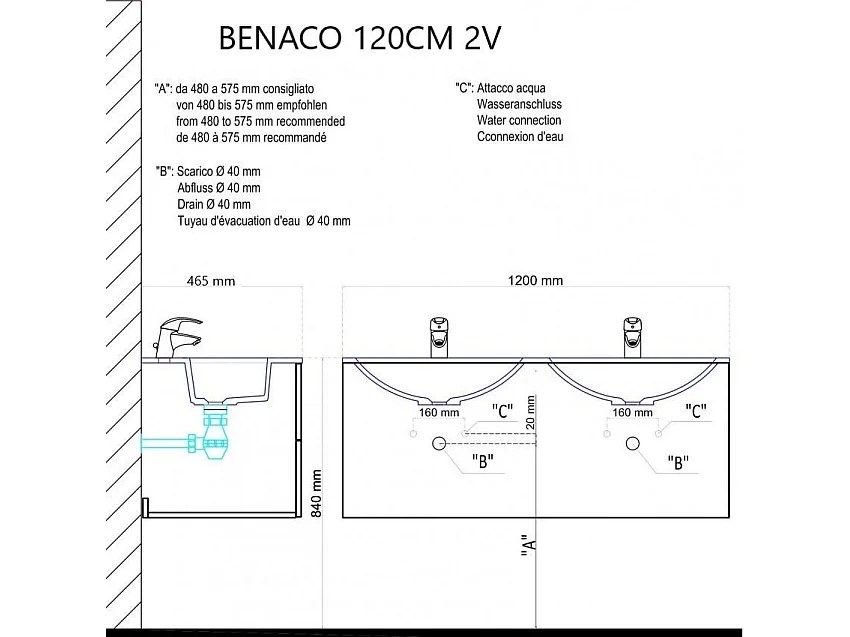 Meuble De Salle De Bain Blanc Brillant 120Cm, Tiroirs Et Double Lavabo | Benaco