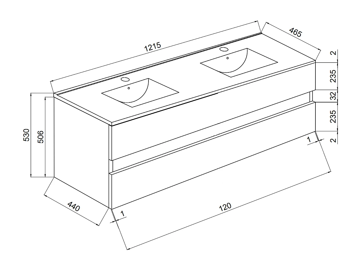 Meuble De Salle De Bain Blanc Brillant 120Cm, Tiroirs Et Double Lavabo | Benaco