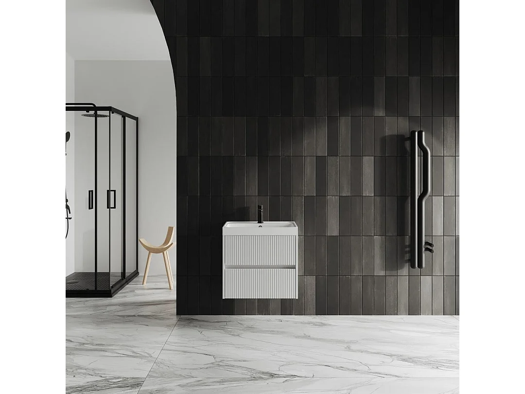 Meuble De Salle De Bains Avec Lavabo 60Cm Blanc Mat Cannettato | Cortina