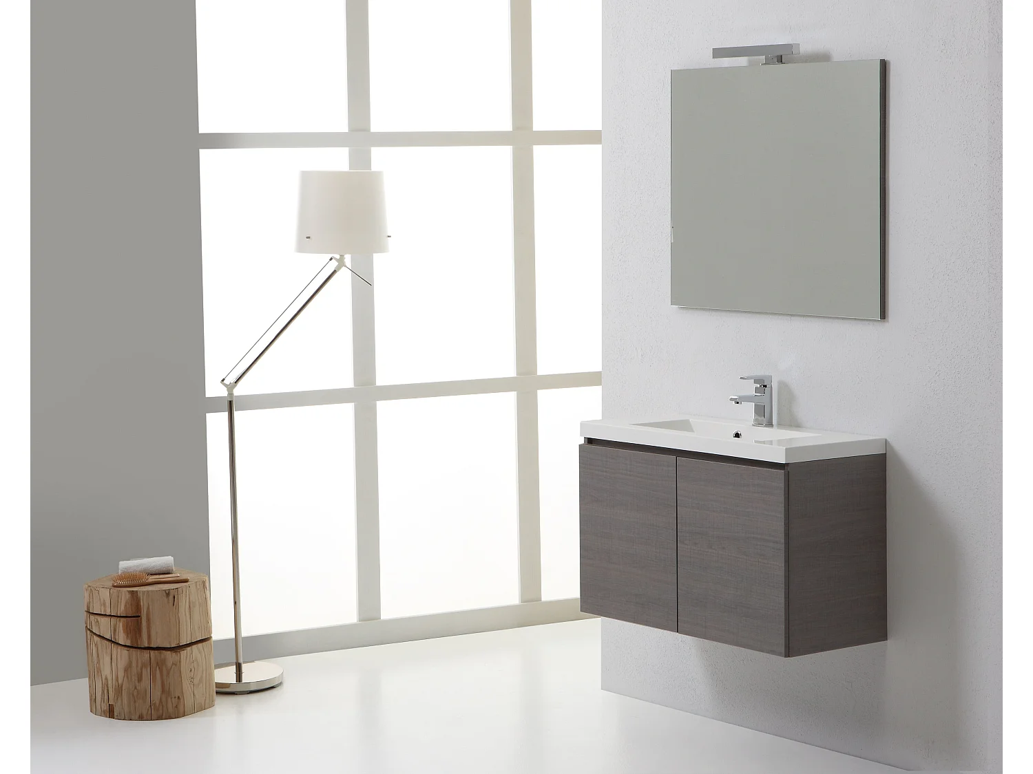 Meuble Suspendu Salle De Bains 80 Cm Gris Avec Lavabo | Manhattan