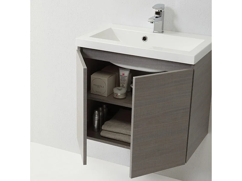 Meuble Suspendu Salle De Bains 80 Cm Gris Avec Lavabo | Manhattan
