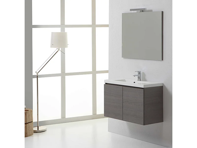 Meuble Suspendu Salle De Bains 80 Cm Gris Avec Lavabo | Manhattan