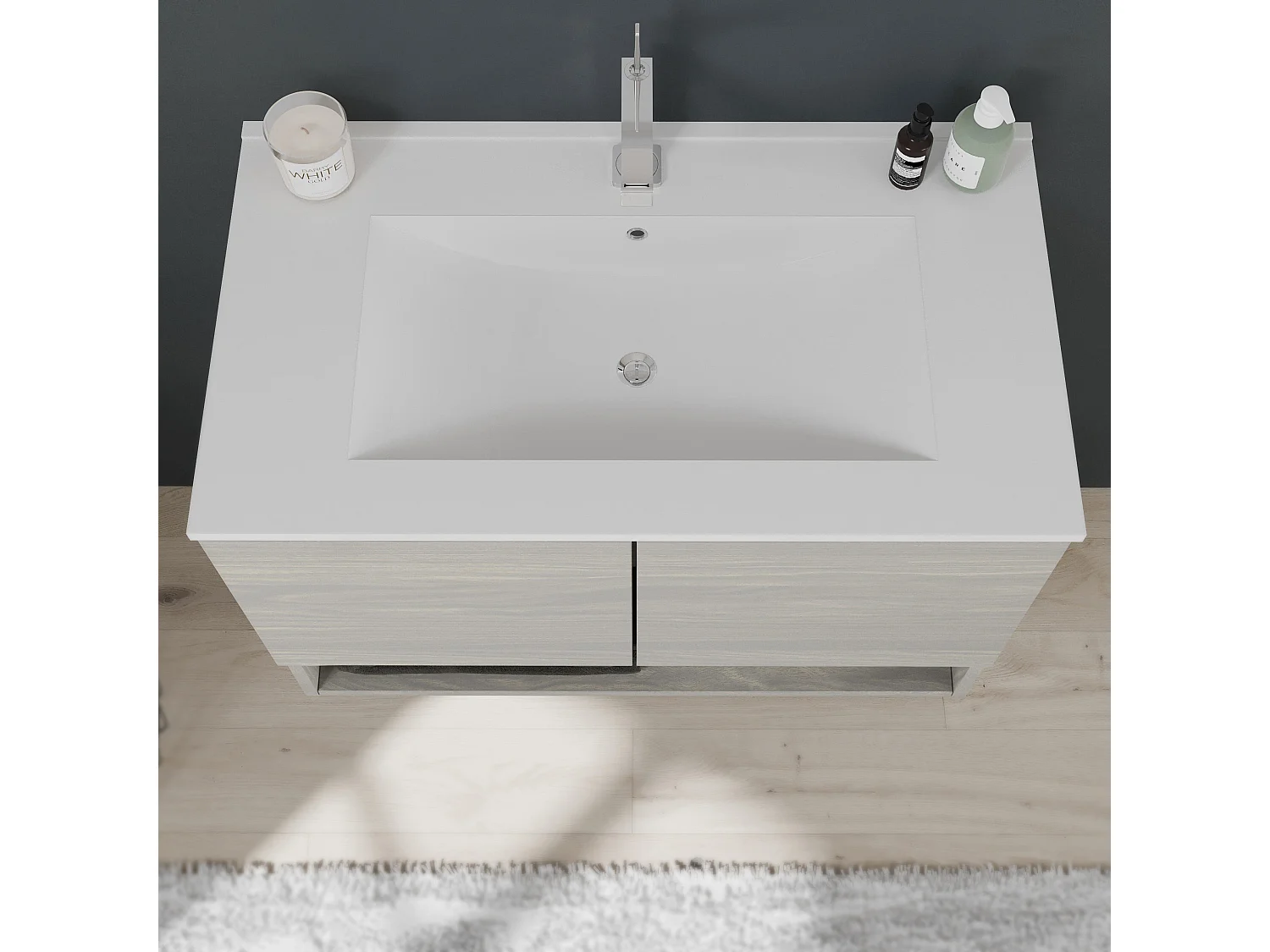 Meuble De Salle De Bain Suspendu 80Cm Avec Portes Et Compartiment Ouvert En Chêne Gris | Venezia