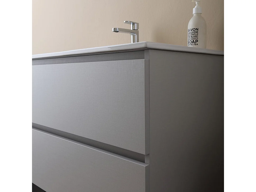 Meuble De Salle De Bain Suspendu 80 Cm Blanc Bois Avec Miroir 80X60 | Barcellona