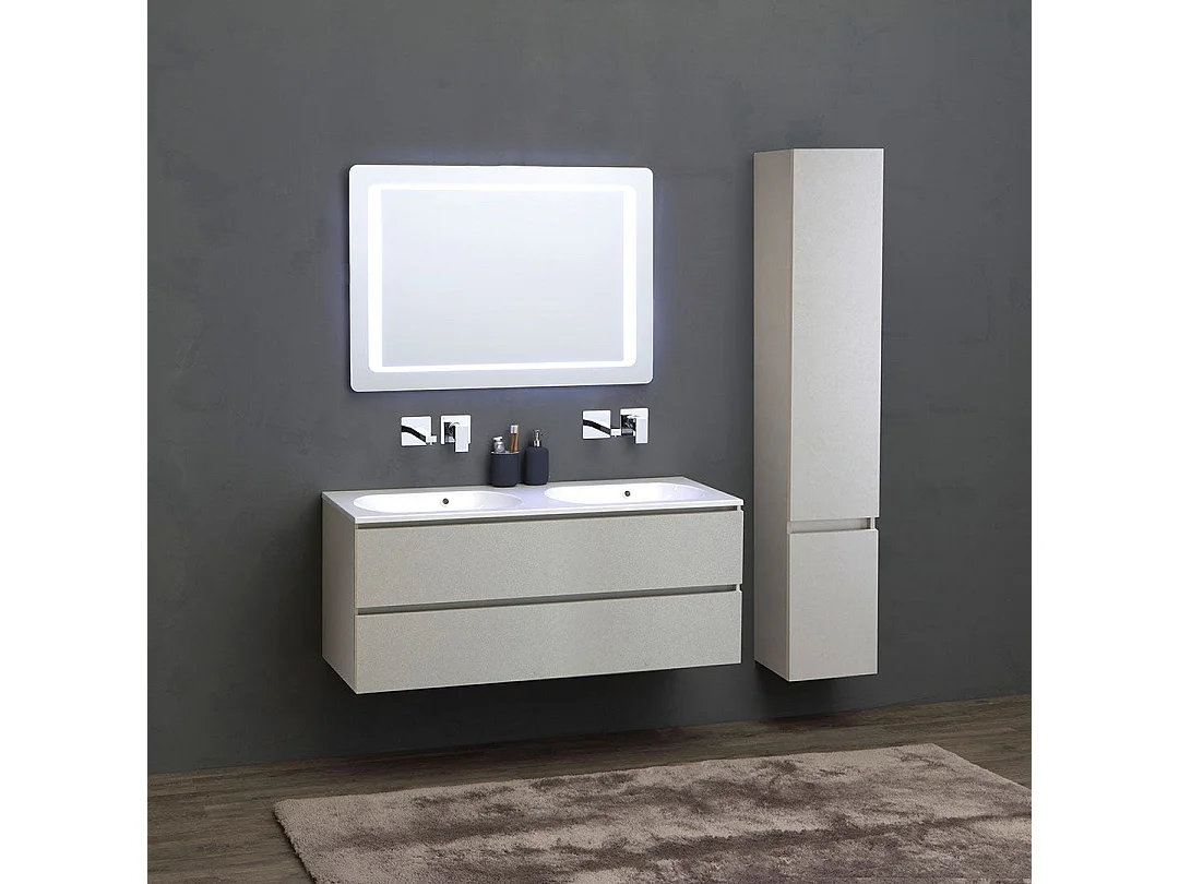 Meuble De Salle De Bains 120Cm Gris Perle Avec Double Vasque Et Colonne | Valentina