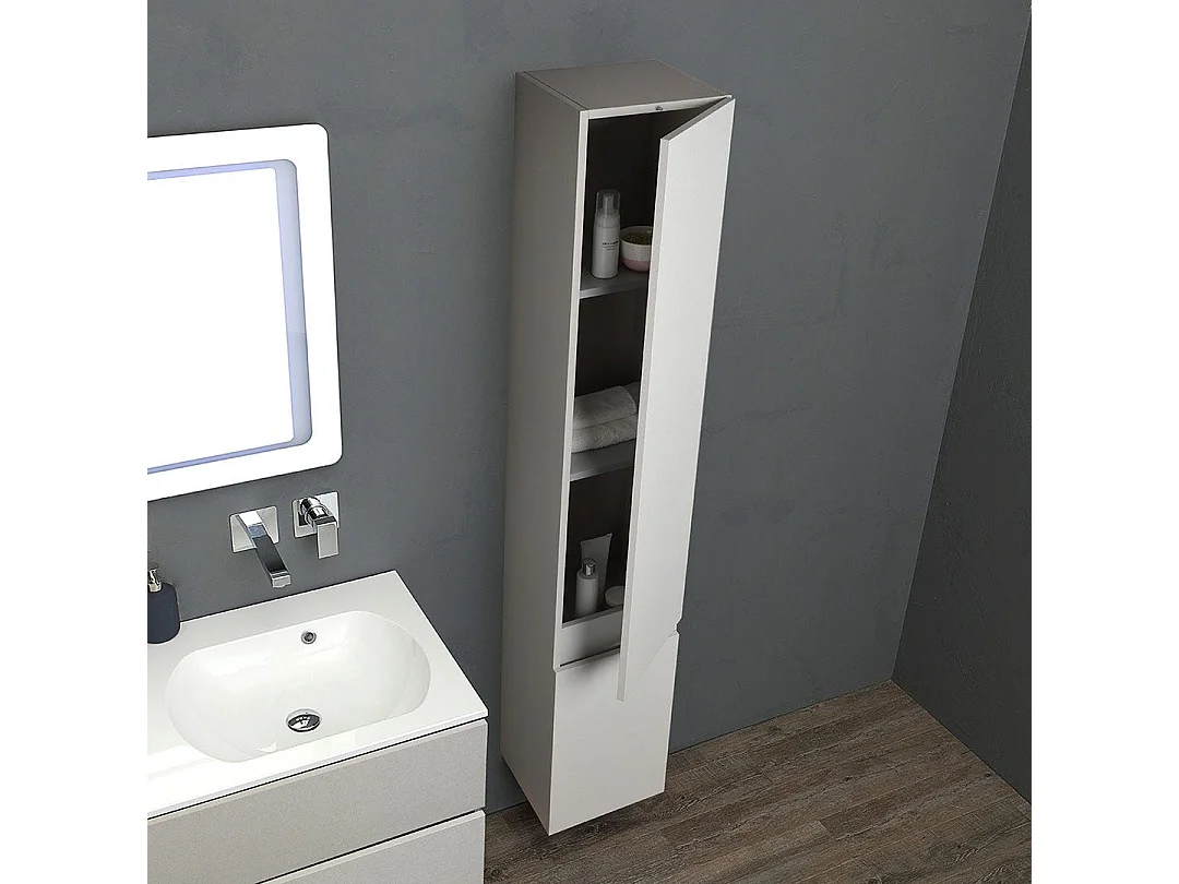 Meuble De Salle De Bains 120Cm Gris Perle Avec Double Vasque Et Colonne | Valentina