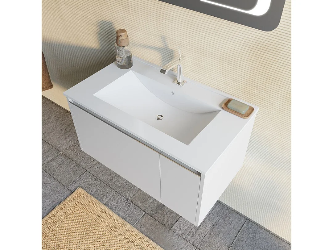 Armoire De Toilette Murale 80Cm Gris Mat Avec Miroir 60X80 Led  | Monaco