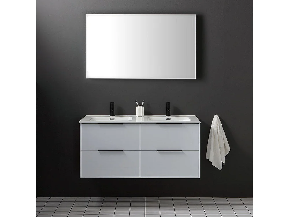 Meuble De Salle De Bain Suspendu 120Cm En Blanc Brillant Avec Poignée En Noir Mat | Parigi