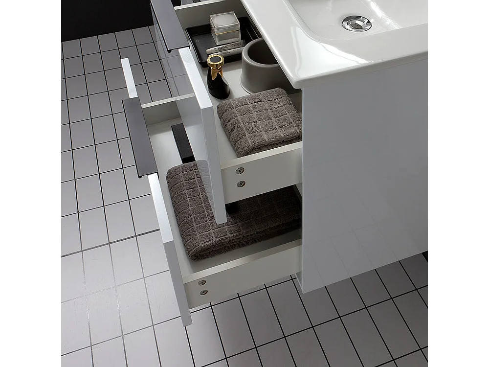 Meuble De Salle De Bain Suspendu 120Cm En Blanc Brillant Avec Poignée En Noir Mat | Parigi