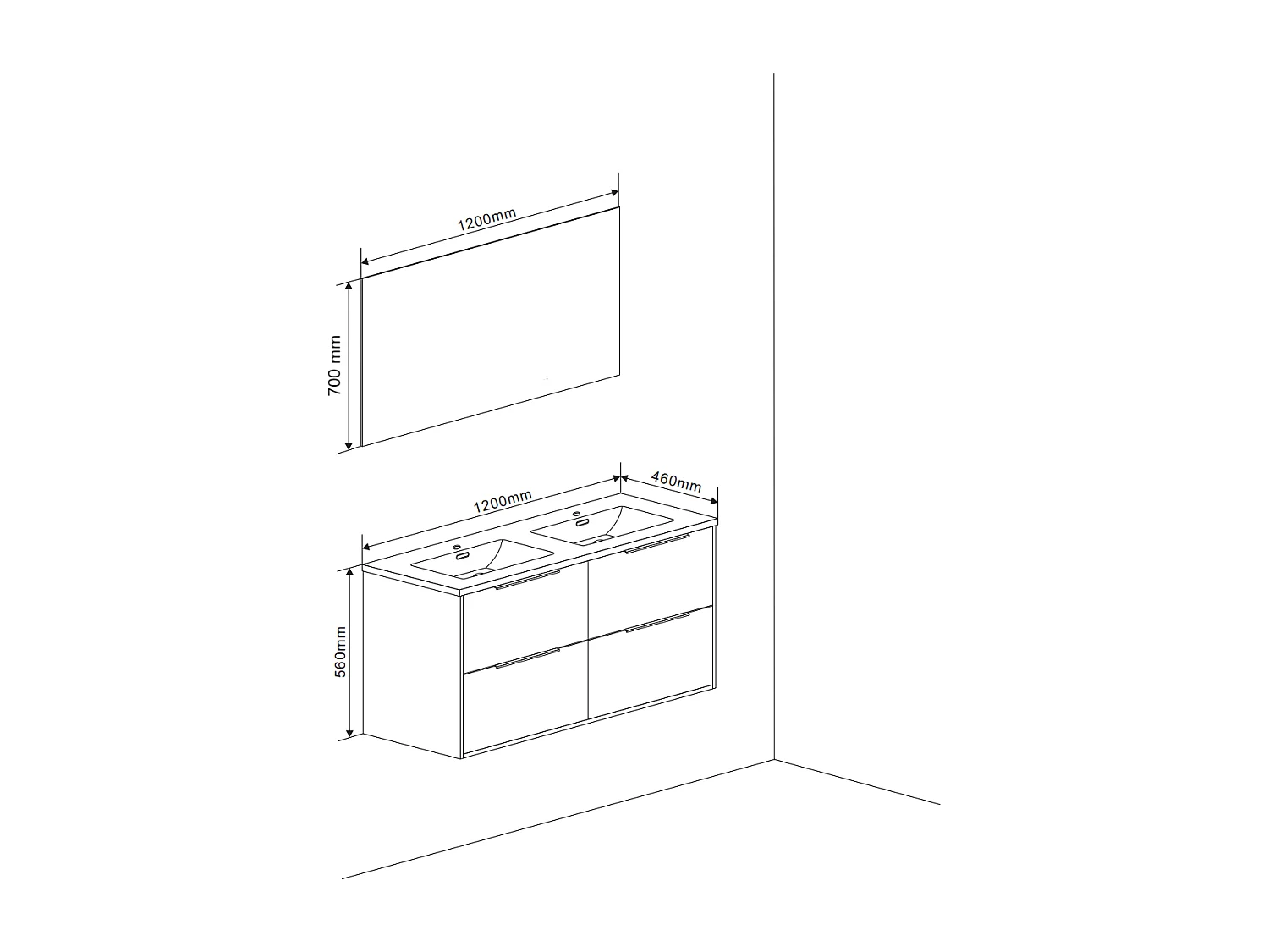 Meuble De Salle De Bain Suspendu 120Cm En Blanc Brillant Avec Poignée En Noir Mat | Parigi