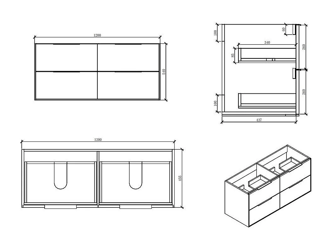Meuble De Salle De Bain Suspendu 120Cm En Blanc Brillant Avec Poignée En Noir Mat | Parigi