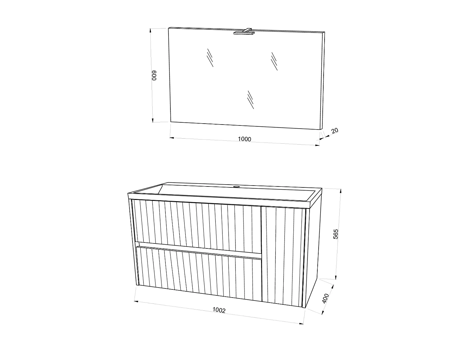 Mobilier De Salle De Bain 100Cm En Chêne Doré Canetté Et Miroir 100X60 | Cortina