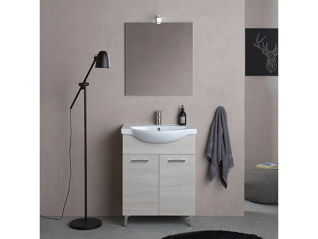 Meuble De Salle De Bains Au Sol 65 Cm Effet Bois Gris Chêne | Rimini