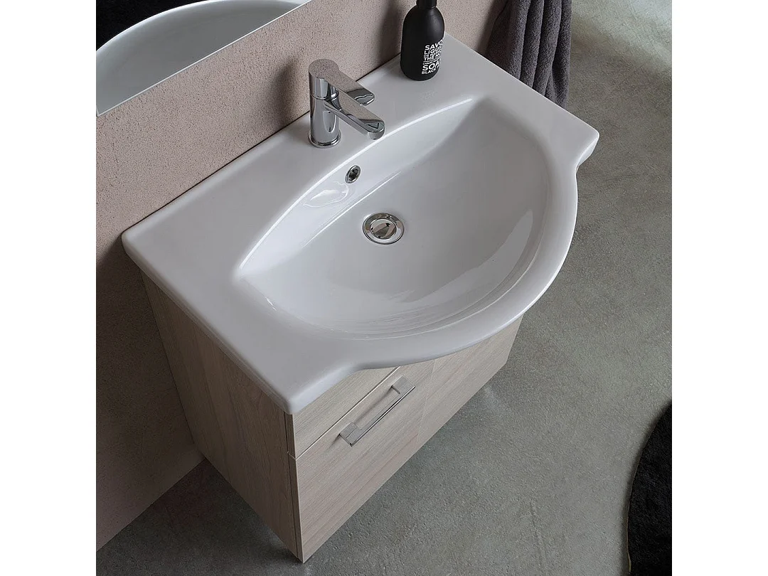 Meuble De Salle De Bains Au Sol 65 Cm Effet Bois Gris Chêne | Rimini