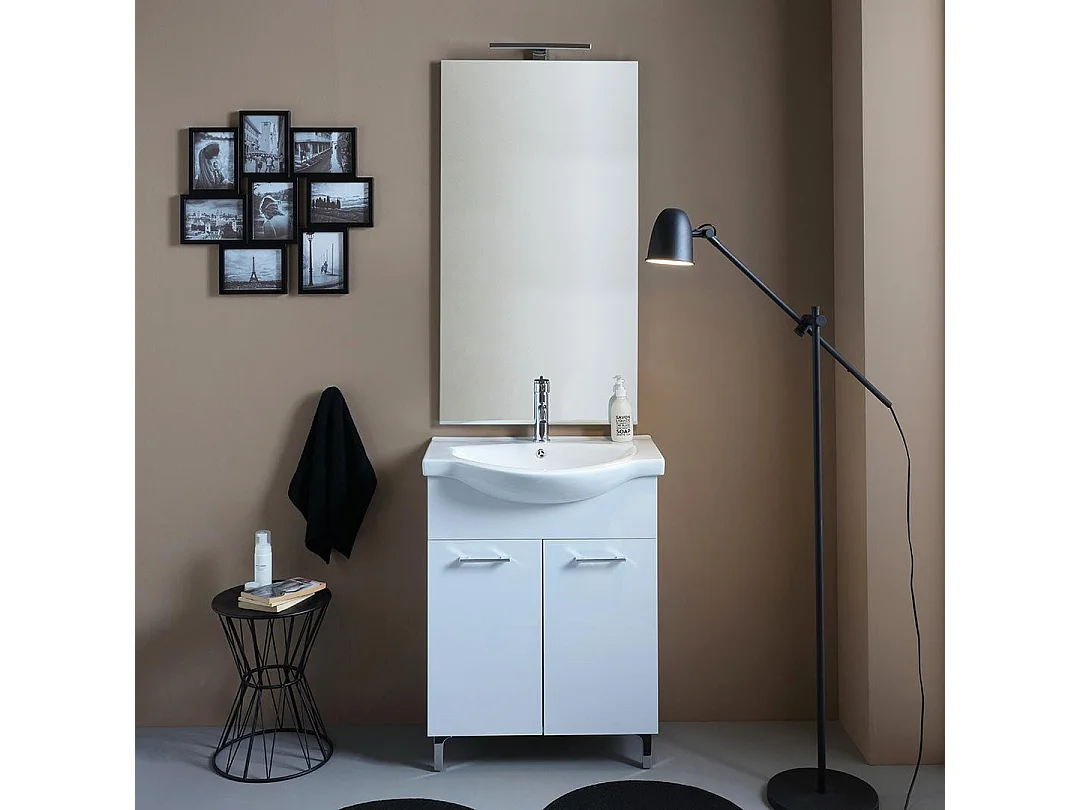 Meuble De Salle De Bains Au Sol 65 Cm Effet Bois Blanc Export | Rimini