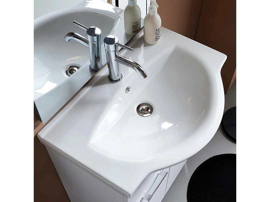 Meuble De Salle De Bains Au Sol 65 Cm Effet Bois Blanc Export | Rimini