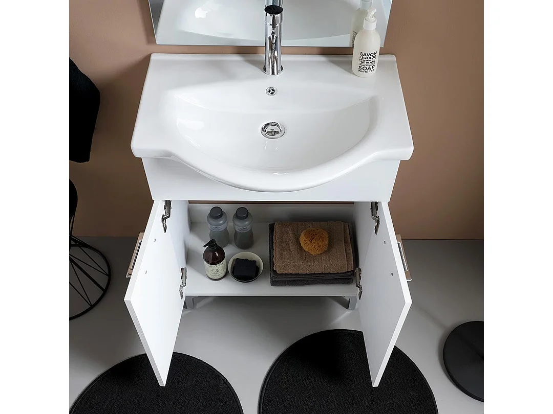 Meuble De Salle De Bains Au Sol 65 Cm Effet Bois Blanc Export | Rimini