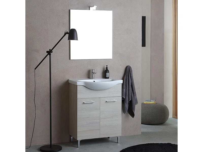 Meuble De Salle De Bains Au Sol 65 Cm Effet Bois Gris Chêne | Rimini