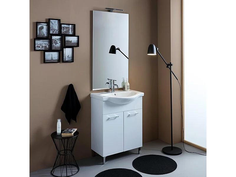 Meuble De Salle De Bains Au Sol 65 Cm Effet Bois Blanc Export | Rimini