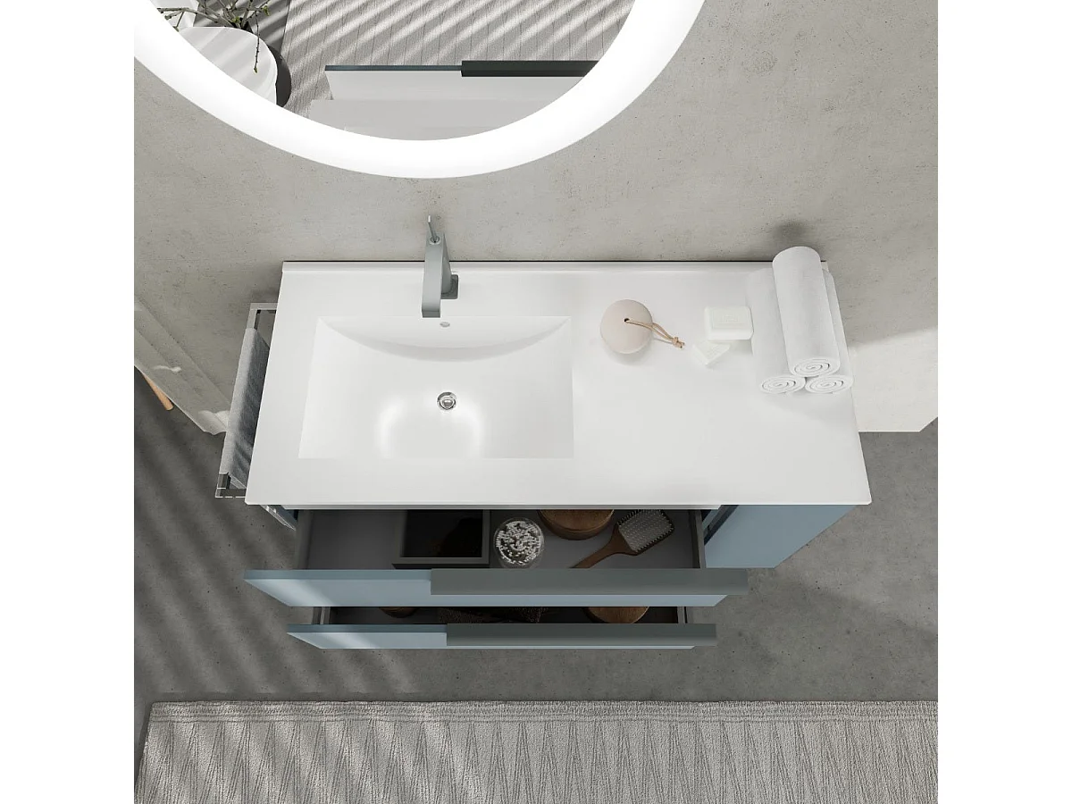 Meuble De Salle De Bains Mural 100Cm Bleu Ciel, Miroir, Porte-Serviettes Chromé  | New York