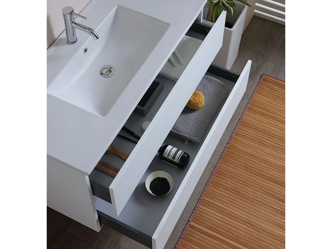 Meuble De Salle De Bains Suspendu 100Cm Avec Tiroirs Blanc | Berlin