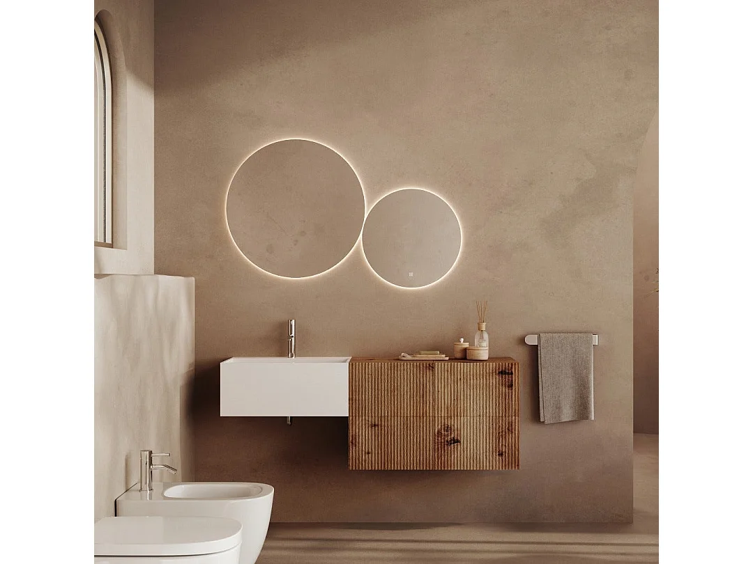 Meuble Salle De Bain Suspendu 140Cm Lavabo Blanc Et 4 Tiroirs Chêne Doré | Rodi