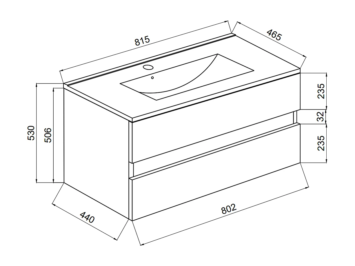 Meuble De Salle De Bain Suspendu Blanc Brillant 80Cm 2 Tiroirs | Benaco