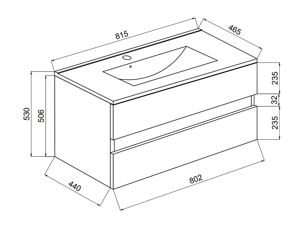 Meuble De Salle De Bain Suspendu Blanc Brillant 80Cm 2 Tiroirs | Benaco