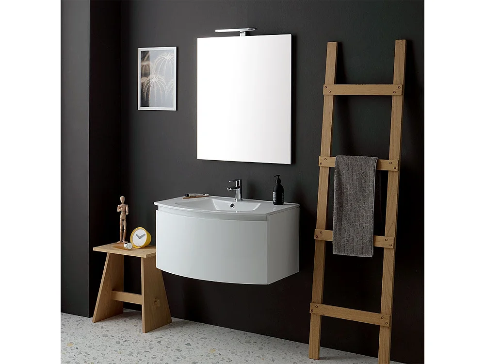 Armoire De Toilette Suspendue Courbe Cm 82 Avec Lavabo Et Miroir | Riva