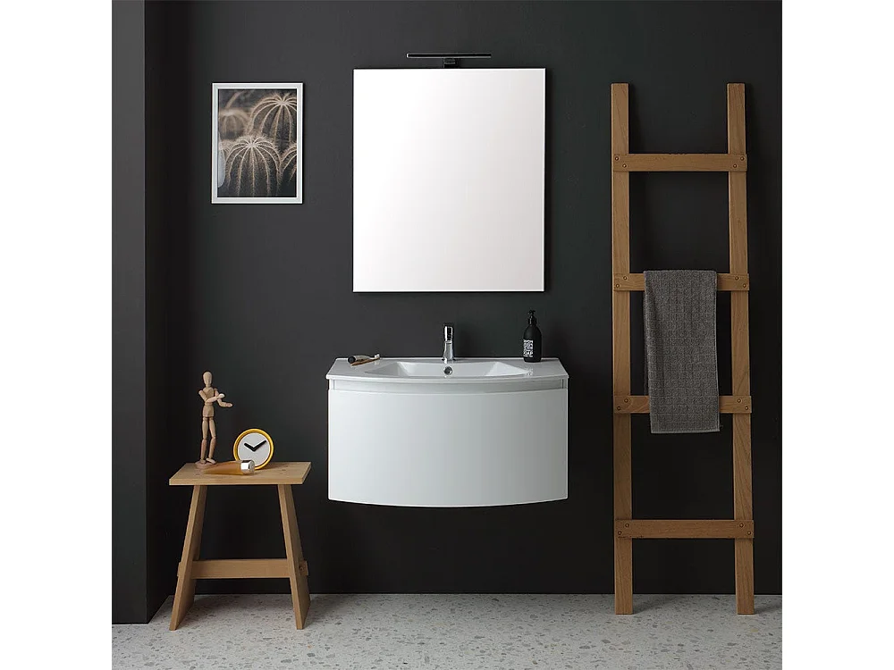 Armoire De Toilette Suspendue Courbe Cm 82 Avec Lavabo Et Miroir | Riva