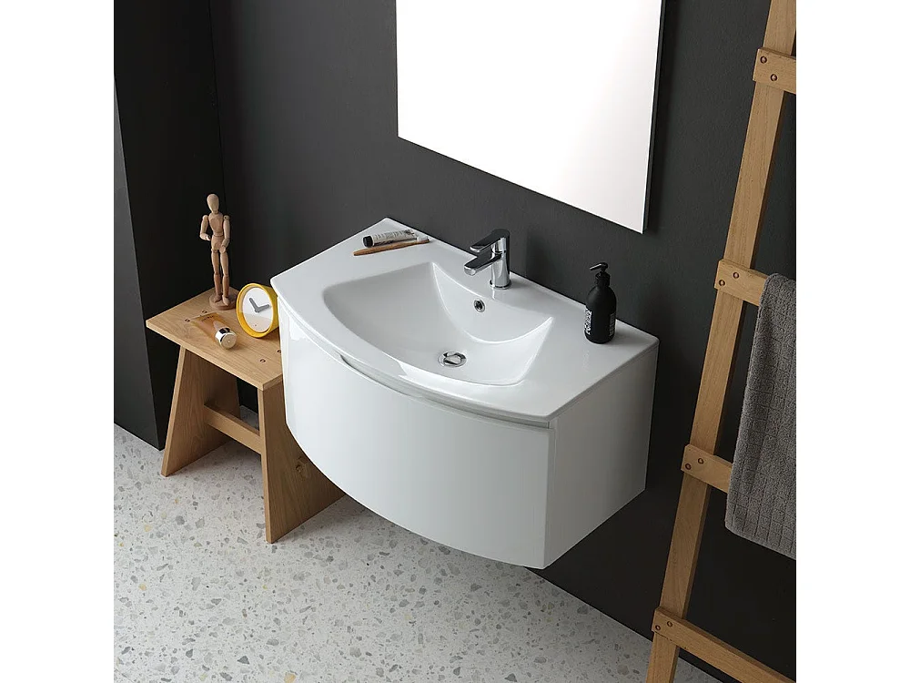 Armoire De Toilette Suspendue Courbe Cm 82 Avec Lavabo Et Miroir | Riva