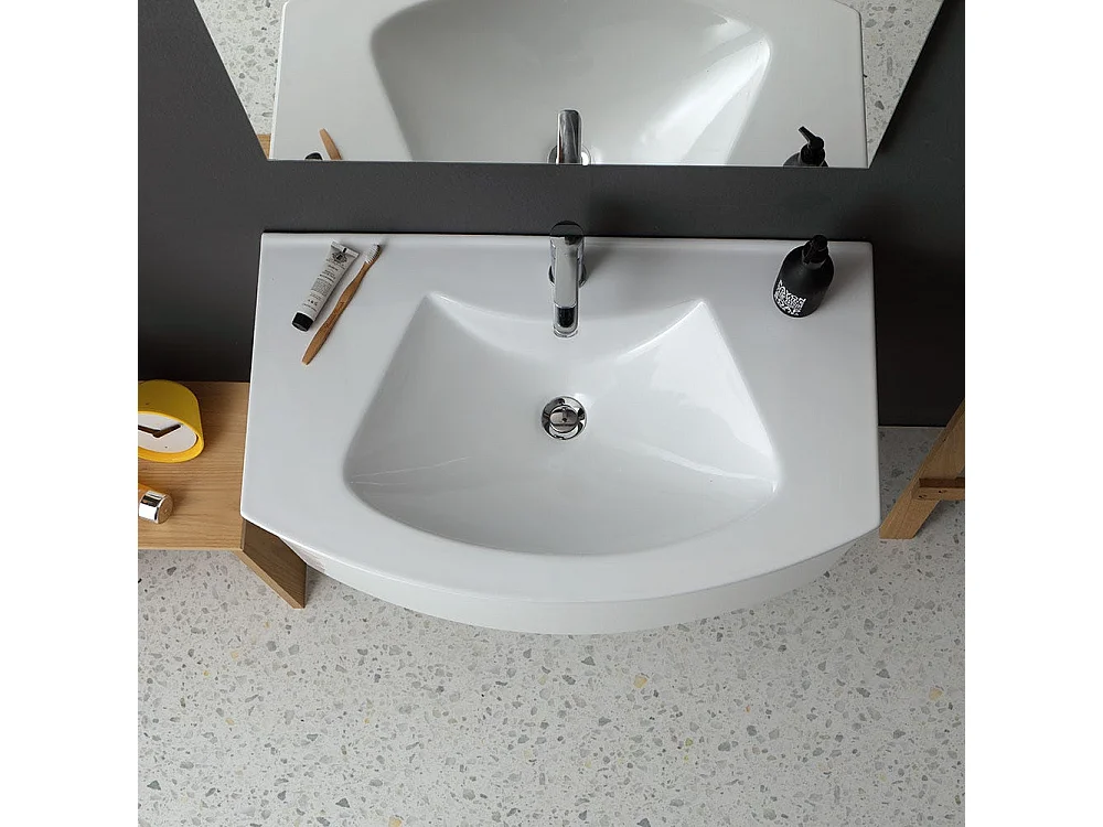 Armoire De Toilette Suspendue Courbe Cm 82 Avec Lavabo Et Miroir | Riva