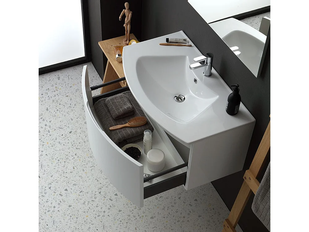 Armoire De Toilette Suspendue Courbe Cm 82 Avec Lavabo Et Miroir | Riva