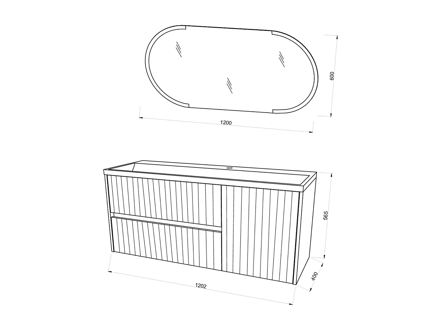 Meuble De Salle De Bain Blanc Mat Cannelé 120Cm Miroir À Led | Cortina