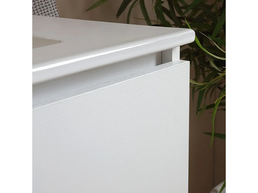 Meuble Salle De Bains Suspendu 60 Cm Gain De Place Blanc Effet Bois | Berlin