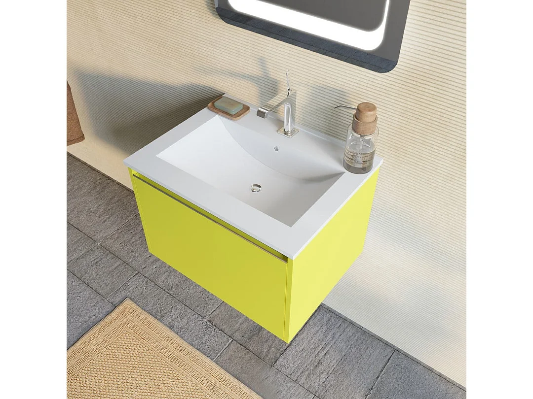 Meuble De Salle De Bains Vert Olive 60 Cm, Lavabo En Céramique Et Miroir | Monaco