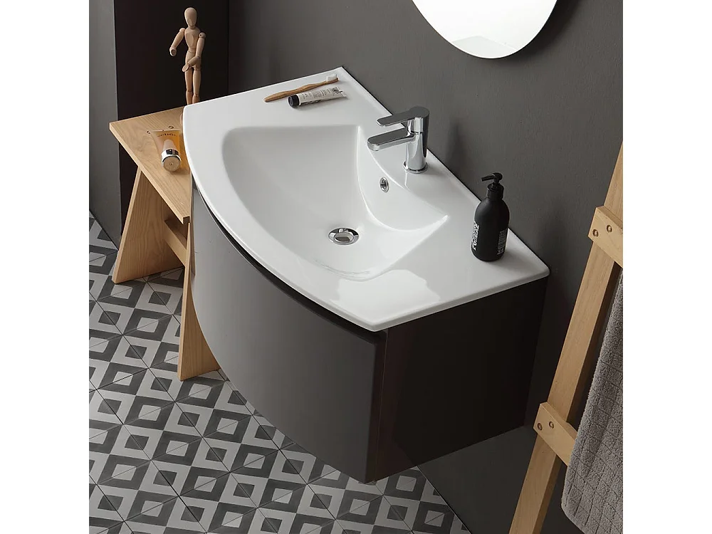 Armoire De Toilette Avec Vasque Murale Gris Anthracite Miroir Rond | Riva