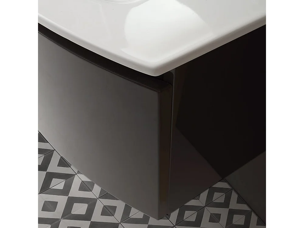 Armoire De Toilette Avec Vasque Murale Gris Anthracite Miroir Rond | Riva