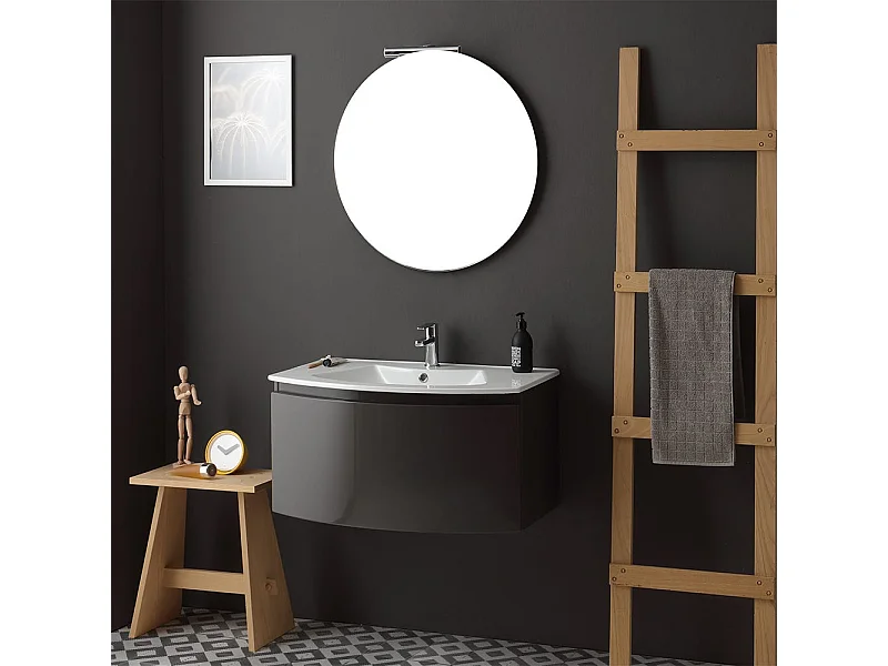Armoire De Toilette Avec Vasque Murale Gris Anthracite Miroir Rond | Riva