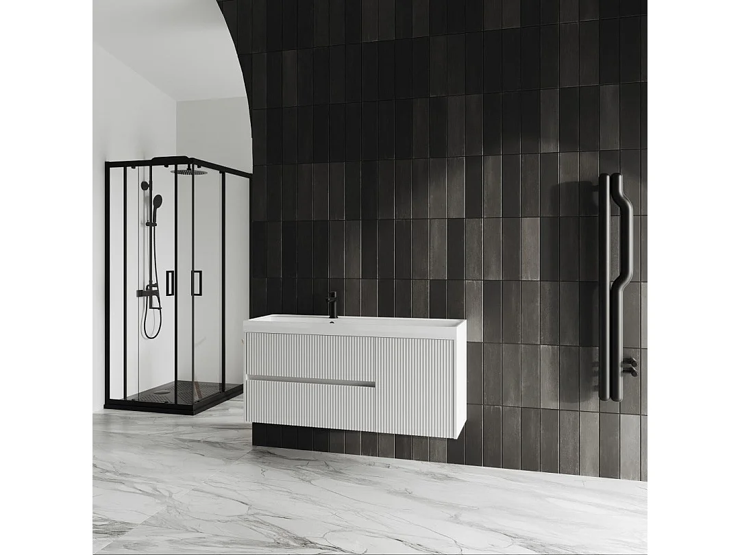 Mobilier De Salle De Bain Suspendu Blanc Mat 120Cm Sans Miroir | Cortina