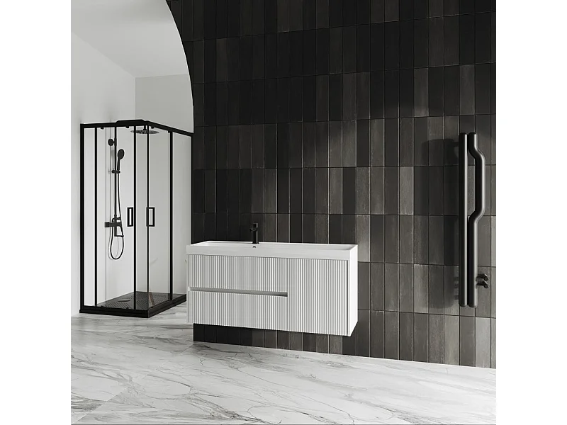 Mobilier De Salle De Bain Suspendu Blanc Mat 120Cm Sans Miroir | Cortina