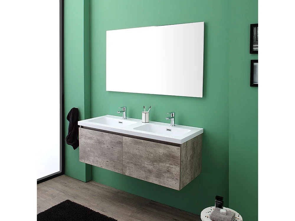 Meuble Suspendu Avec Miroir Pour La Salle De Bain Cm120 Finition En Ciment | Madrid