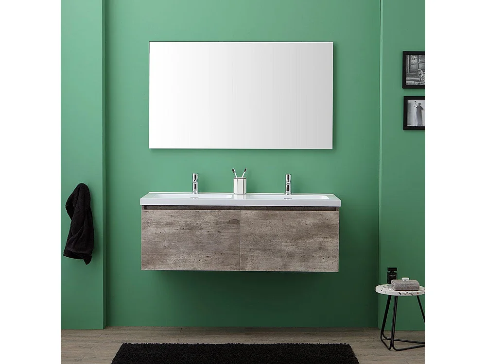 Meuble Suspendu Avec Miroir Pour La Salle De Bain Cm120 Finition En Ciment | Madrid