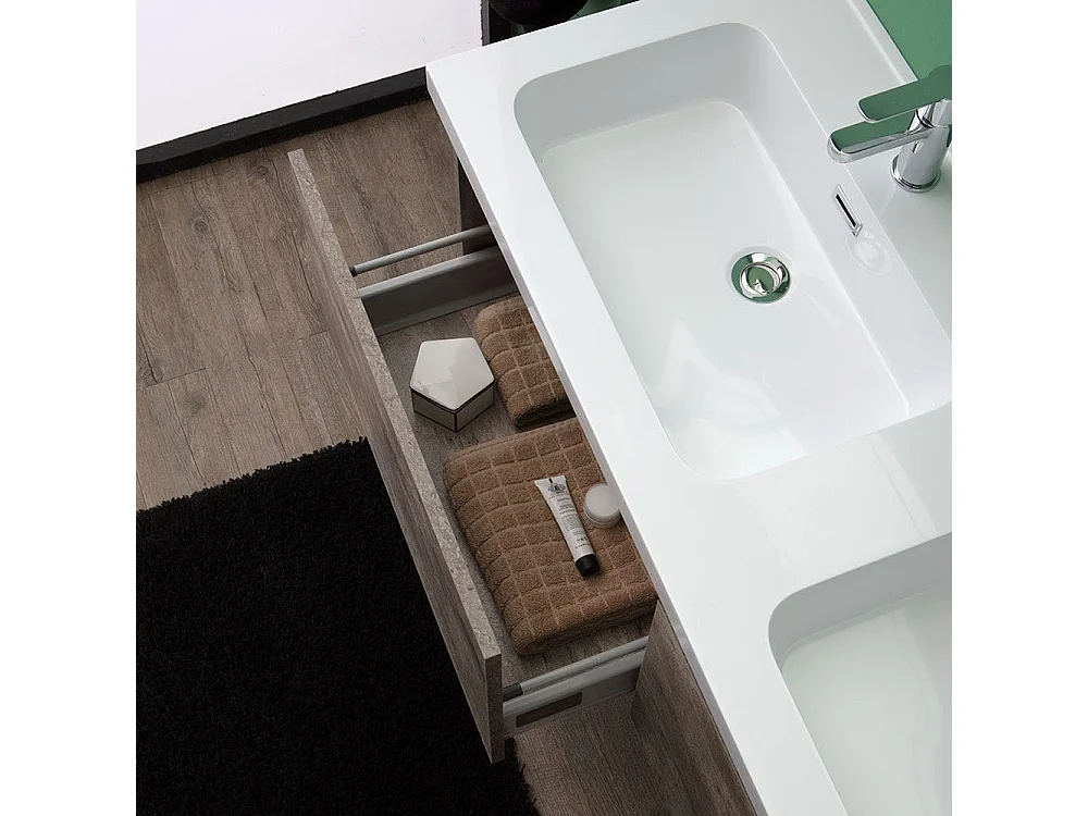 Meuble Suspendu Avec Miroir Pour La Salle De Bain Cm120 Finition En Ciment | Madrid