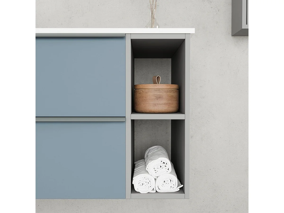 Meuble De Salle De Bains Mural 100 Cm Bleu Clair Mat Et Lavabo Asymétrique | New York