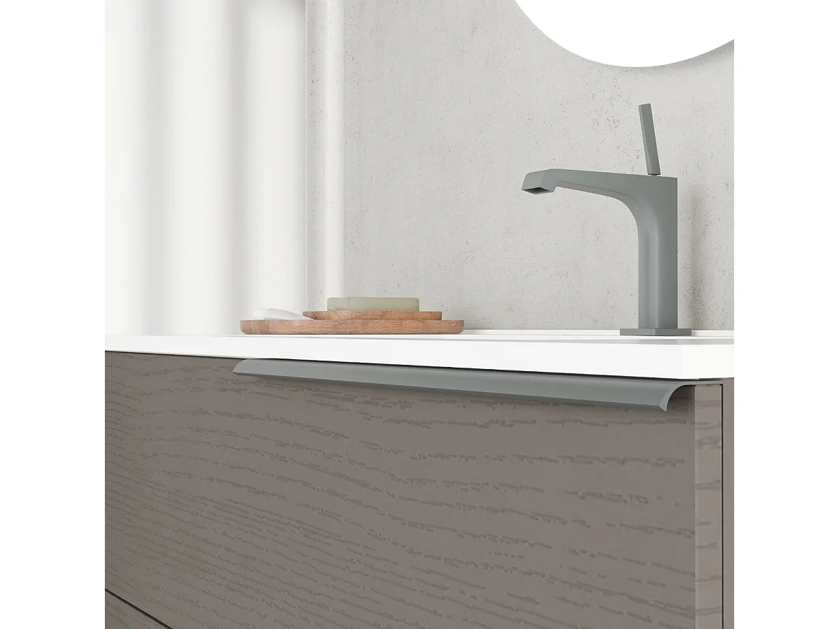 Meuble De Salle De Bain Sur Pied Tiroirs 100Cm Gris Miroir Rond À Led | New York